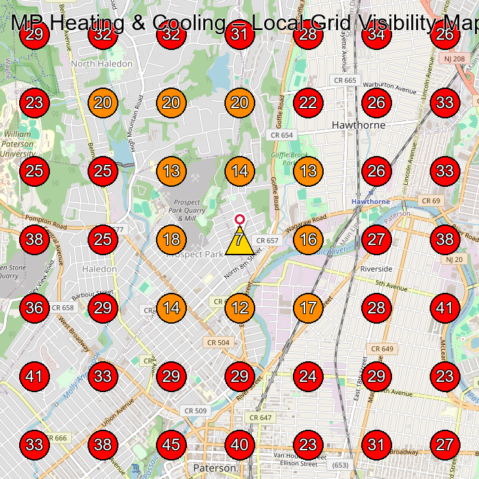 MP Heating & Cooling GeoGrid visibility map for Hvac Contractor in None